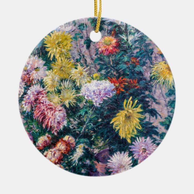 Caillebotte - White and Yellow Chrysanthemums Ceramic Tree Decoration (Front)