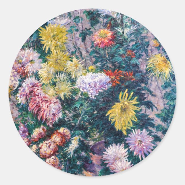 Caillebotte - White and Yellow Chrysanthemums Classic Round Sticker (Front)