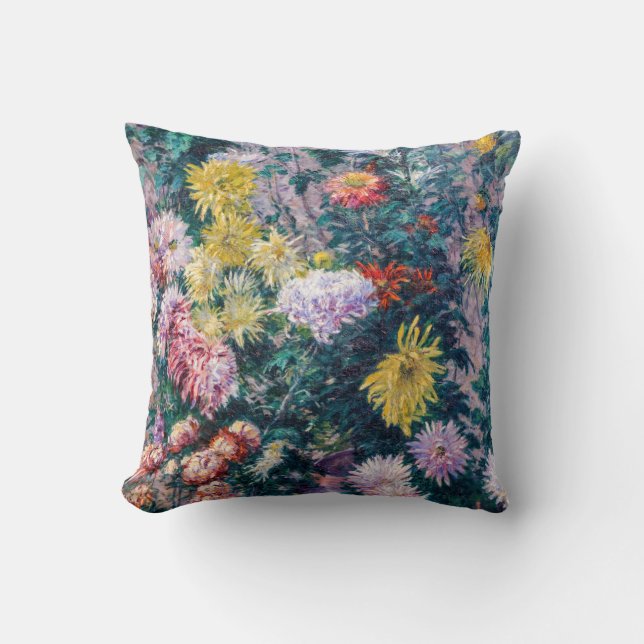 Caillebotte - White and Yellow Chrysanthemums Cushion (Front)