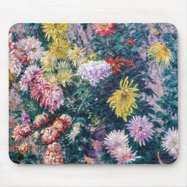 Caillebotte - White and Yellow Chrysanthemums Mouse Mat (Front)