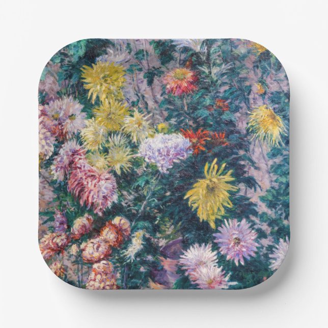 Caillebotte - White and Yellow Chrysanthemums Paper Plate (Front)