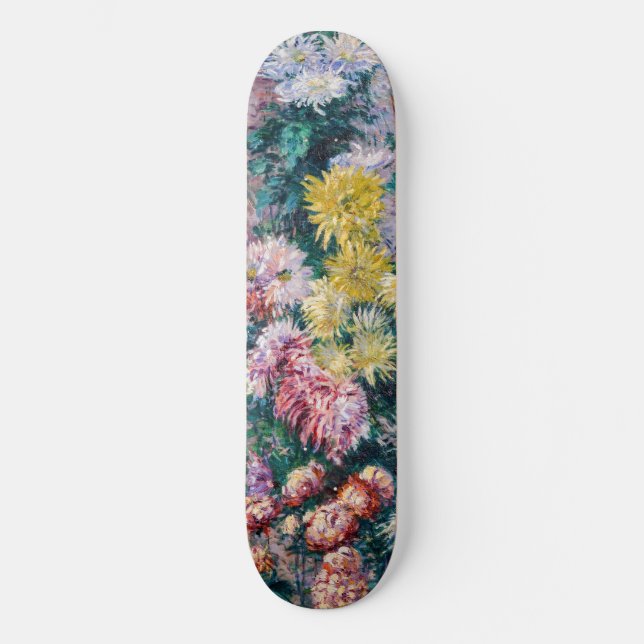 Caillebotte - White and Yellow Chrysanthemums Skateboard (Front)