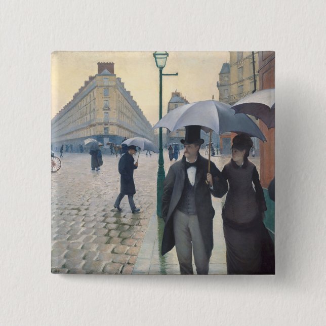 Caillebotte's Rue de Paris, temps de pluie 15 Cm Square Badge (Front)