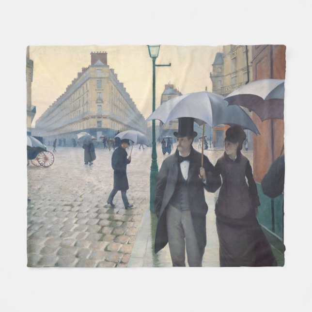 Caillebotte's Rue de Paris, temps de pluie Fleece Blanket (Front (Horizontal))