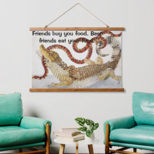 Caimans eating a snake  hanging tapestry