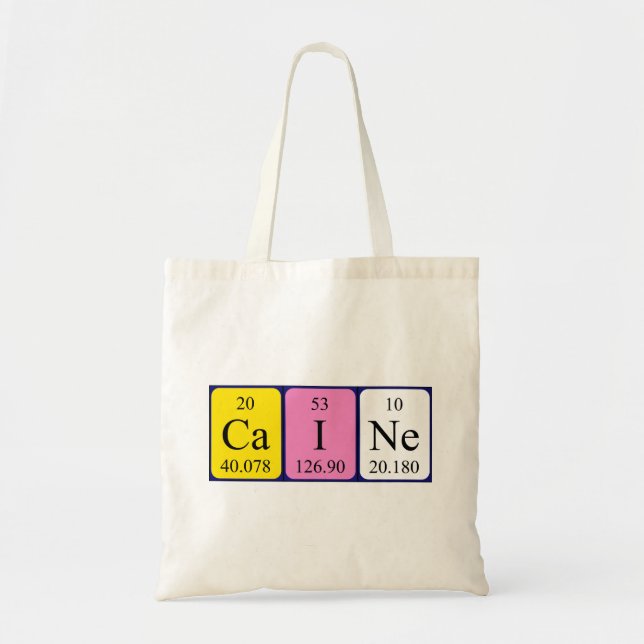 Caine periodic table name tote bag (Front)