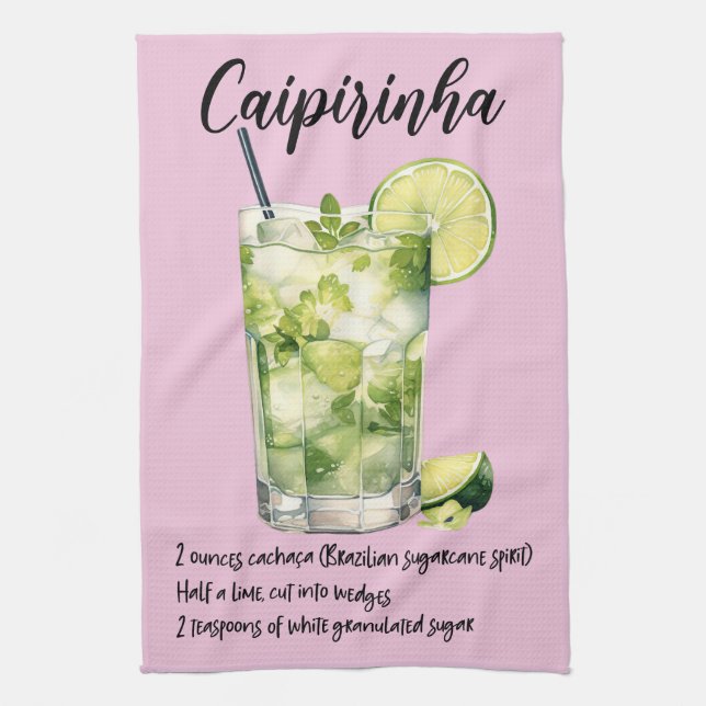 Caipirinha Cocktail Recipe Tea Towel (Vertical)