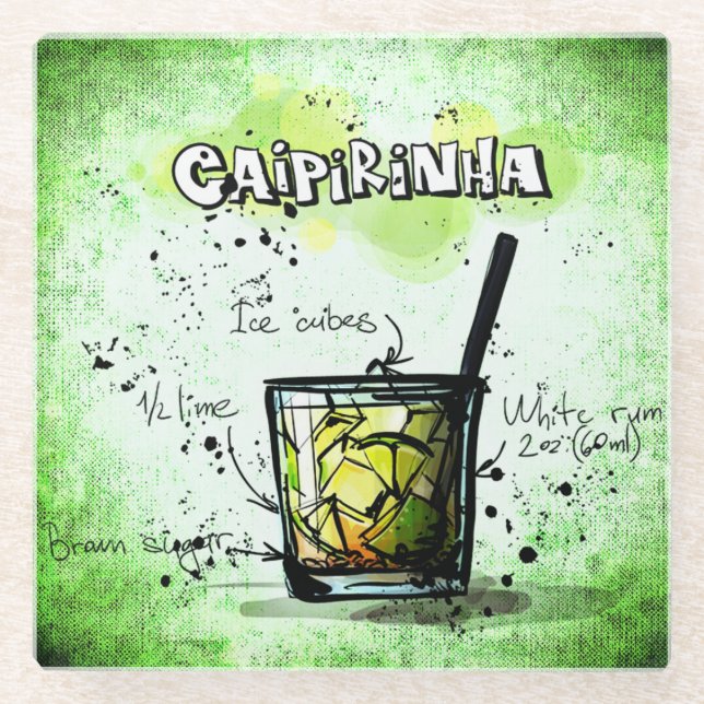 Caipirinha Drink Recipe Glass Coaster (Front)