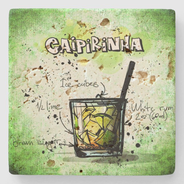 Caipirinha Drink Recipe Stone Coaster (Front)