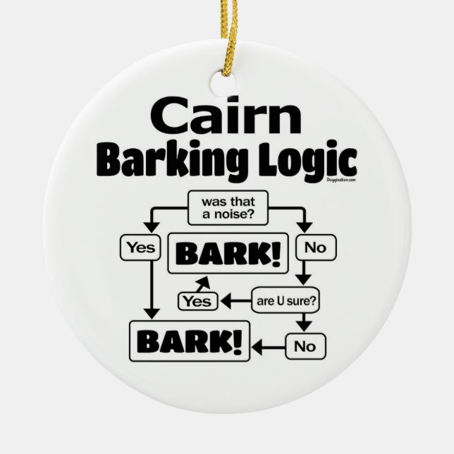 Cairn Barking Logic Ceramic Tree Decoration (Front)