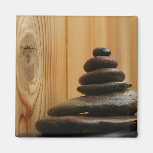 Cairn Meditation Stones and Wood Magnet (Front)