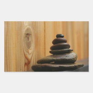 Cairn Meditation Stones and Wood Rectangular Sticker