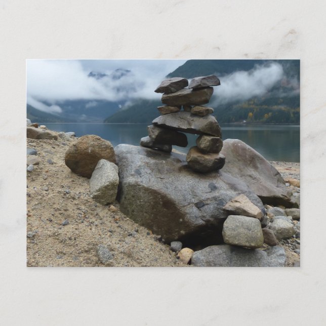 Cairn Stacked Rocks Inukshuk Lake Stones Postcard (Front)