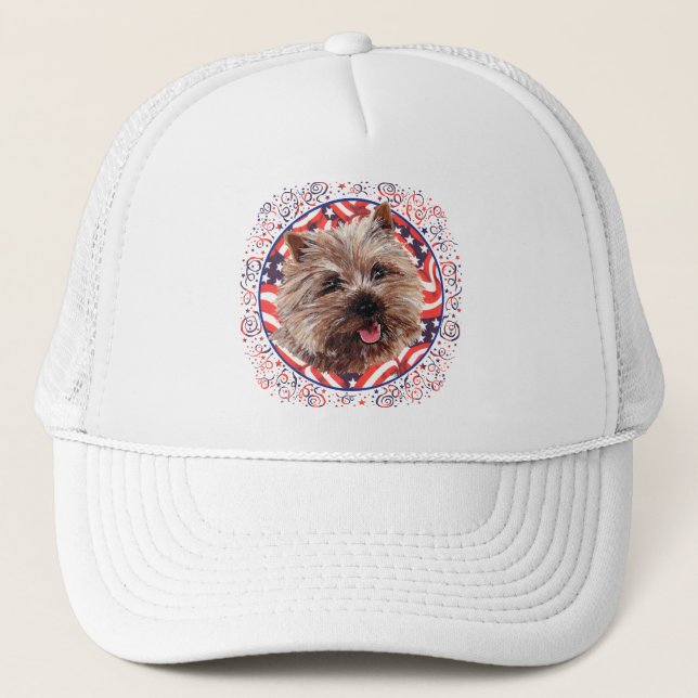 Cairn Terrier American Flag Celebration Trucker Hat (Front)