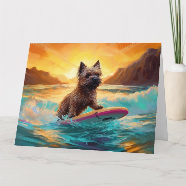 Cairn Terrier Beach Surfing Painting Card (Front)