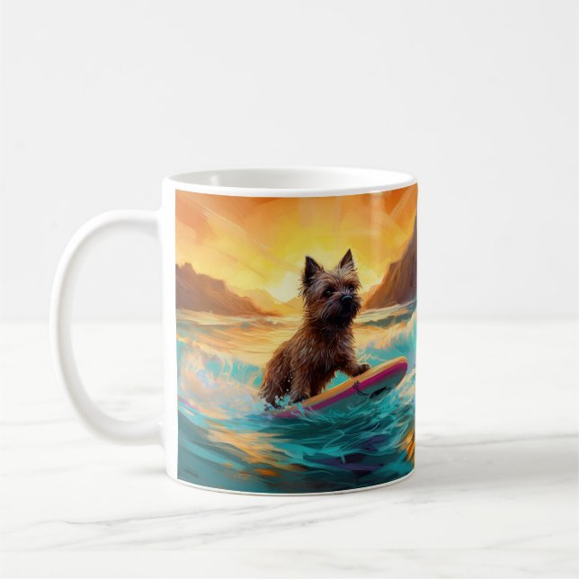 Cairn Terrier Beach Surfing Painting Coffee Mug (Left)