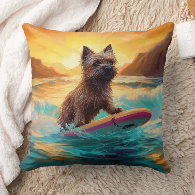 Cairn Terrier Beach Surfing Painting Cushion (Blanket)