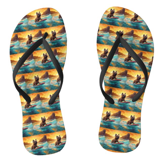 Cairn Terrier Beach Surfing Painting Flip Flops (Footbed)