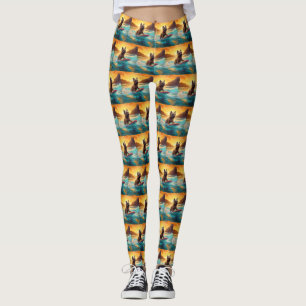 Cairn Terrier Beach Surfing Painting Leggings