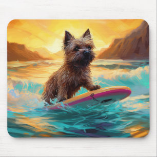 Cairn Terrier Beach Surfing Painting Mouse Mat