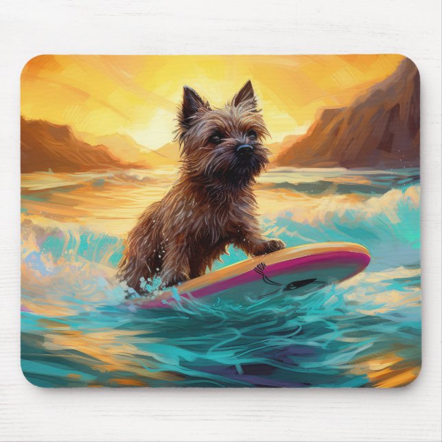 Cairn Terrier Beach Surfing Painting Mouse Mat (Front)