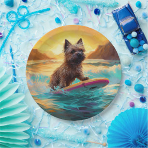 Cairn Terrier Beach Surfing Painting Paper Plate