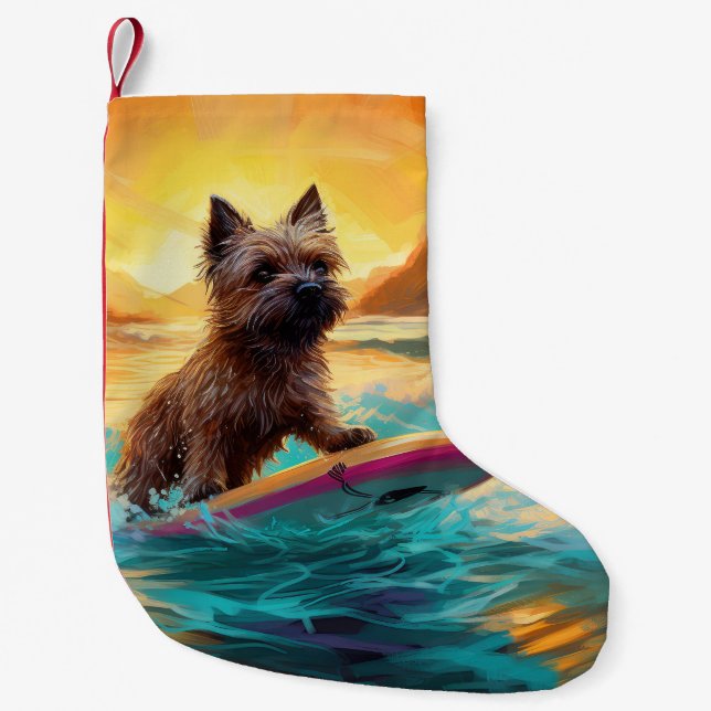 Cairn Terrier Beach Surfing Painting Small Christmas Stocking (Front)