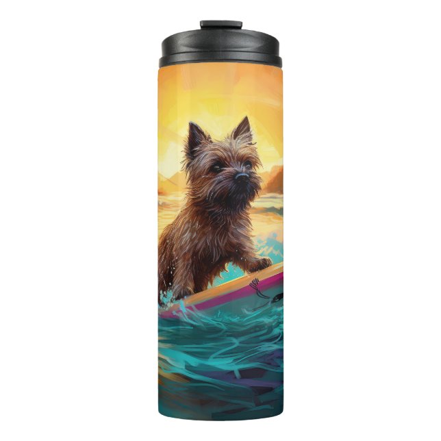 Cairn Terrier Beach Surfing Painting Thermal Tumbler (Front)