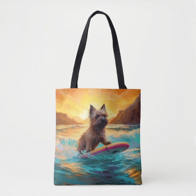 Cairn Terrier Beach Surfing Painting Tote Bag (Front)