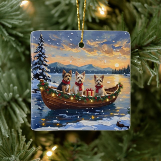 Cairn Terrier Christmas Boat Holiday Ceramic Ornament (Tree)