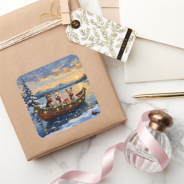 Cairn Terrier Christmas Boat Holiday Square Sticker (Gifting)