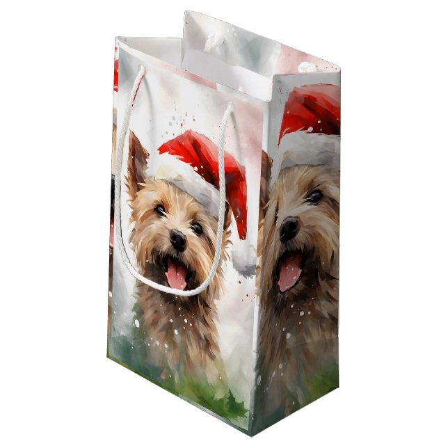 Cairn Terrier Christmas brush painting artwork Small Gift Bag (Back Angled)