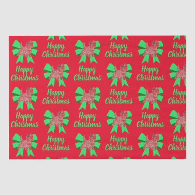 Cairn Terrier Christmas Dog & Bow Red Tissue Paper (Front)