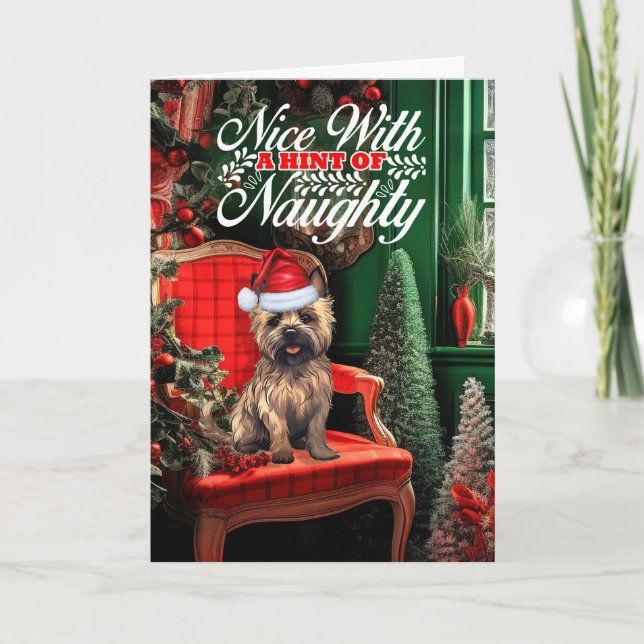 Cairn Terrier Christmas Dog Nice a Hint of Naughty Holiday Card (Front)