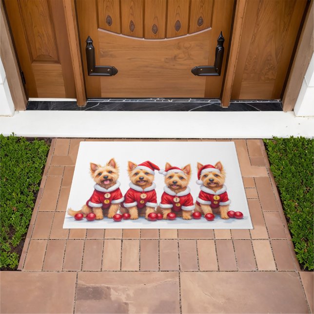Cairn Terrier Christmas Dress Santa Hat Doormat (Outdoor)