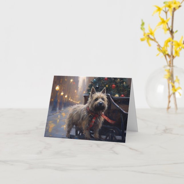 Cairn Terrier Christmas Festive Season  Card (Yellow Flower)