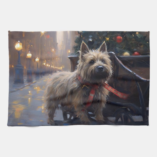 Cairn Terrier Christmas Festive Season  Tea Towel (Horizontal)