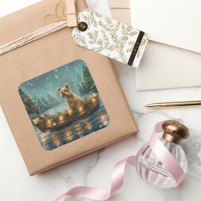 Cairn Terrier Christmas Festive Voyage Square Sticker (Gifting)