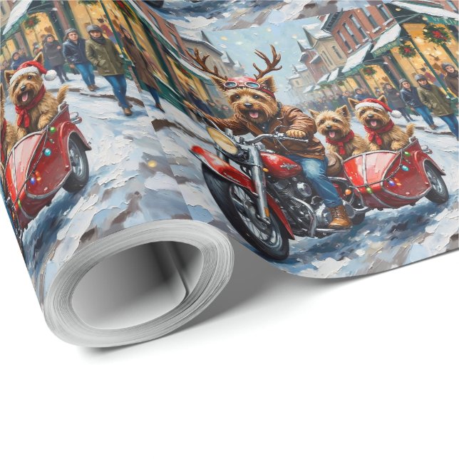 Cairn Terrier Christmas Motorcycle Parade Holiday Wrapping Paper (Roll Corner)