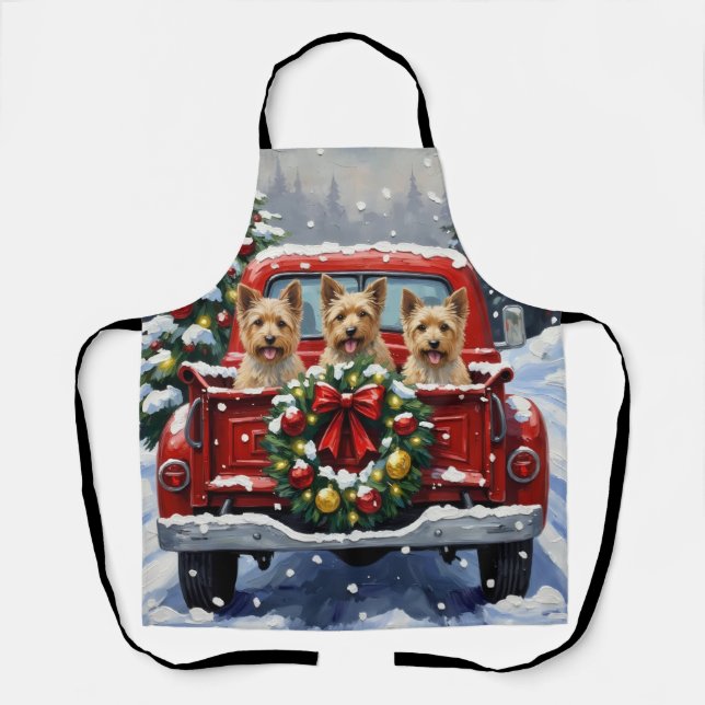 Cairn Terrier Christmas Red Truck Holiday Apron (Front)