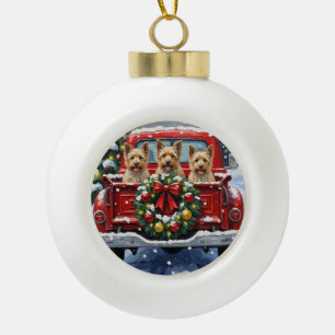 Cairn Terrier Christmas Red Truck Holiday Ceramic Ball Christmas Ornament