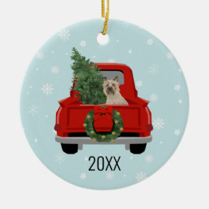 Cairn Terrier Christmas Red Truck Holiday Ceramic Tree Decoration