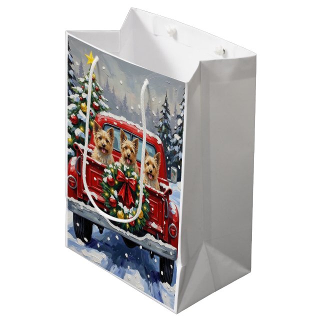 Cairn Terrier Christmas Red Truck Holiday Medium Gift Bag (Front Angled)