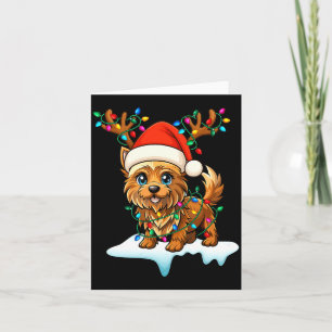 Cairn Terrier Christmas Santa Hat Reindeer Lights  Card