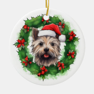 Cairn Terrier Christmas Wreath Ceramic Tree Decoration