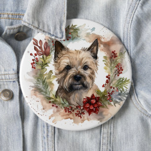Cairn Terrier Christmas Wreath Festive Pup 6 Cm Round Badge