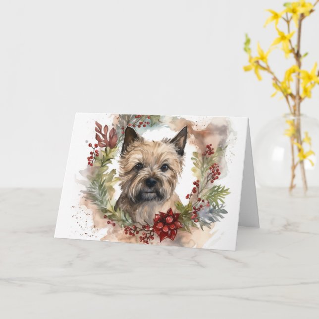 Cairn Terrier Christmas Wreath Festive Pup Card (Yellow Flower)