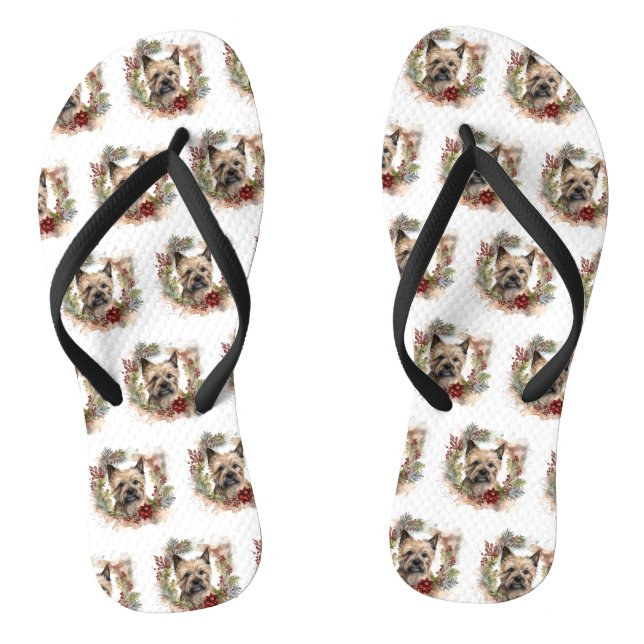 Cairn Terrier Christmas Wreath Festive Pup Flip Flops (Footbed)