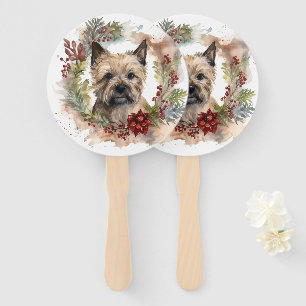 Cairn Terrier Christmas Wreath Festive Pup Hand Fan