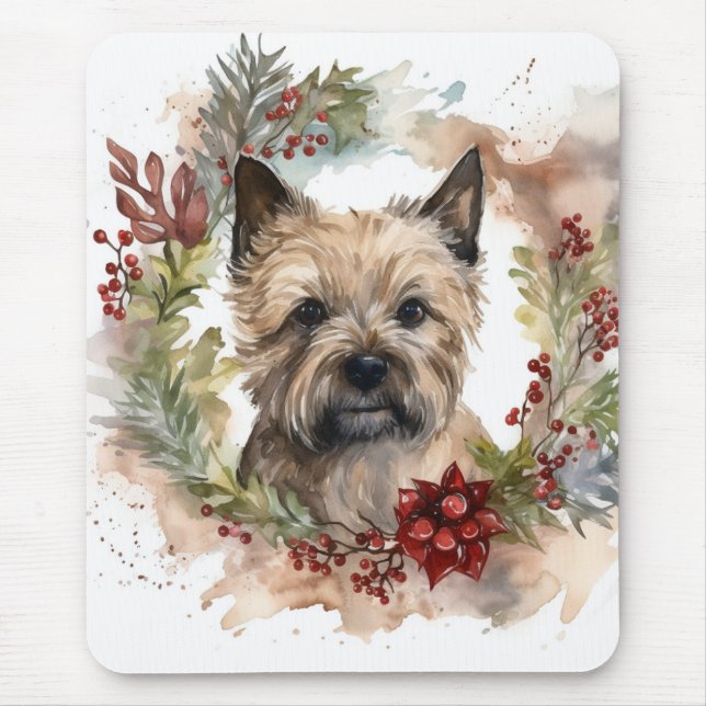 Cairn Terrier Christmas Wreath Festive Pup Mouse Mat (Front)